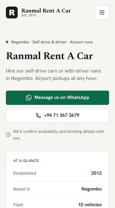 Demo rental website in the Ledger theme: home page on a phone